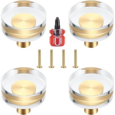 ABYSSE Lot De 4 Boutons De Porte En Cristal Transparent Et Laiton Pour Armoires, Tiroirs, Placards Et Meubles - 30x27 Mm (30x27 Mm) - Publicité ABYSSE Lot De 4 Boutons De Porte En Cristal Transparent Et Laiton Pour Armoires, Tiroirs, Placards Et Meubles - 30x27 Mm (30x27 Mm) - Publicité