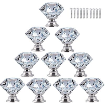PELTOR 10 Pcs Poignée Bouton De Porte Placard Meuble Tiroir Armoire, 30mm Diamant De Verre Cristal Avec Vis - Transparent - Publicité PELTOR 10 Pcs Poignée Bouton De Porte Placard Meuble Tiroir Armoire, 30mm Diamant De Verre Cristal Avec Vis - Transparent - Publicité