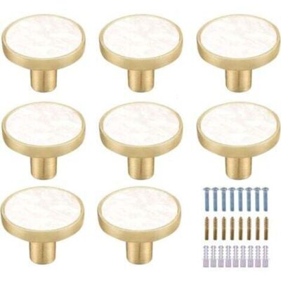 OEM Lot De 8 Boutons De Placard Ronds En Laiton Marbré Blanc - Boutons De Tiroir Décoratifs Blancs - Boutons De Commode Dorés Pour Meubles De Cuisine, Crochets À Vêtements-dou - Publicité OEM Lot De 8 Boutons De Placard Ronds En Laiton Marbré Blanc - Boutons De Tiroir Décoratifs Blancs - Boutons De Commode Dorés Pour Meubles De Cuisine, Crochets À Vêtements-dou - Publicité