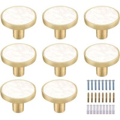 ABYSSE Lot De 8 Boutons De Placard Ronds En Laiton Marbré Blanc - Boutons De Tiroir Décoratifs Blancs - Boutons De Commode Dorés Pour Meubles De Cuisine, Crochets À Vêtements - Publicité ABYSSE Lot De 8 Boutons De Placard Ronds En Laiton Marbré Blanc - Boutons De Tiroir Décoratifs Blancs - Boutons De Commode Dorés Pour Meubles De Cuisine, Crochets À Vêtements - Publicité