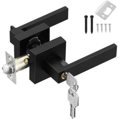 RICEEL Poignée De Porte Intérieure Noire Avec Serrure Et Clé - Poignée De Porte D'Entrée Carrée Pour Chambre, Bureau, Gauche Ou Droite - Publicité RICEEL Poignée De Porte Intérieure Noire Avec Serrure Et Clé - Poignée De Porte D'Entrée Carrée Pour Chambre, Bureau, Gauche Ou Droite - Publicité