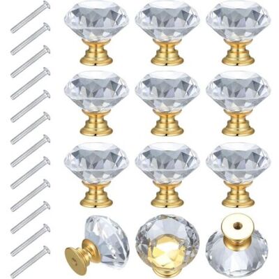 ABYSSE 12pcs Bouton De Meuble 30mm Bouton De Tiroir Cristal Poignée Meuble Dorée, Poignées D'Armoire Transparentes Poignee Placard Cuisine Bouton De Porte En Cristal - Publicité ABYSSE 12pcs Bouton De Meuble 30mm Bouton De Tiroir Cristal Poignée Meuble Dorée, Poignées D'Armoire Transparentes Poignee Placard Cuisine Bouton De Porte En Cristal - Publicité