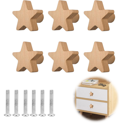 Generic Lot De 6 Boutons De Placard En Bois De Hêtre En Forme D'Étoile Avec Vis Et Tube D'Extension - Publicité Generic Lot De 6 Boutons De Placard En Bois De Hêtre En Forme D'Étoile Avec Vis Et Tube D'Extension - Publicité