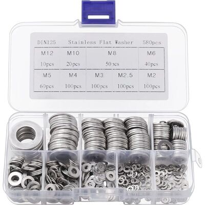MOXIE Rondelle Inox Avec Boîte De Rangement (lot De 580) - Assortiment De 9 Tailles M2, M2.5, M3, M4, M5, M6, M8, M10 & M12 - Lot De Rondelles Métal - Réparations, Usines & Décoration Intérieure - Publicité MOXIE Rondelle Inox Avec Boîte De Rangement (lot De 580) - Assortiment De 9 Tailles M2, M2.5, M3, M4, M5, M6, M8, M10 & M12 - Lot De Rondelles Métal - Réparations, Usines & Décoration Intérieure - Publicité