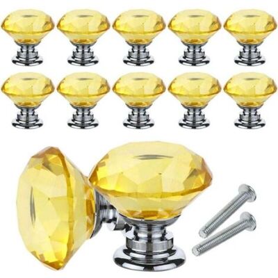 ABYSSE 10pcs Bouton De Meuble Cristal, Poignées De Bouton En Cristal De Diamant, 30mm Bouton De Porte Meuble Tiroir Placard Avec Vis Pour Accueil Bureau, Commode, Cuisine Et Plus (jaune) - Publicité ABYSSE 10pcs Bouton De Meuble Cristal, Poignées De Bouton En Cristal De Diamant, 30mm Bouton De Porte Meuble Tiroir Placard Avec Vis Pour Accueil Bureau, Commode, Cuisine Et Plus (jaune) - Publicité
