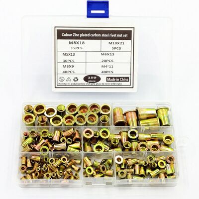 MOXIE Rivet Écrous En Acier Carbone Inserts Filetés Écrou Aveugle Inox Tête Plate Rivets M3 M4 M5 M6 M8 M10 150 Pièces - Publicité MOXIE Rivet Écrous En Acier Carbone Inserts Filetés Écrou Aveugle Inox Tête Plate Rivets M3 M4 M5 M6 M8 M10 150 Pièces - Publicité