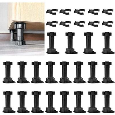 ABYSSE Lot De 20 Pieds De Meubles Réglables, 100-120mm Pieds Pour Meuble Noir, Pied De Meuble En Plastique Avec 10 Clip Pour Plinthe, Pieds De Table Réglable Pour Meuble, Armoires, Cuisine, Canapé - Publicité ABYSSE Lot De 20 Pieds De Meubles Réglables, 100-120mm Pieds Pour Meuble Noir, Pied De Meuble En Plastique Avec 10 Clip Pour Plinthe, Pieds De Table Réglable Pour Meuble, Armoires, Cuisine, Canapé - Publicité