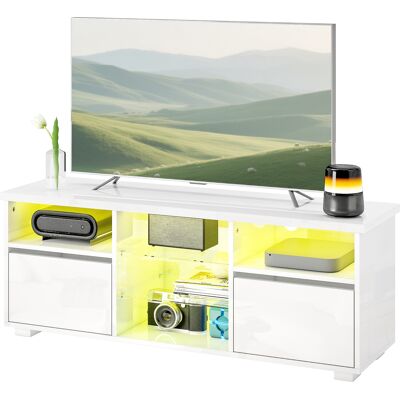 A MOON Meuble Tv 120 Cm, Meuble Télé Pour Téléviseur Jusqu'à 55 Pouces Éclairage Led Et Télécommande Étagères En Verre Blanc - Publicité A MOON Meuble Tv 120 Cm, Meuble Télé Pour Téléviseur Jusqu'à 55 Pouces Éclairage Led Et Télécommande Étagères En Verre Blanc - Publicité