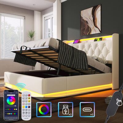 OEM , Lit Double Capitonné, Éclairage Led À 360°, Commande Par Bouton-poussoir/application/télécommande, 180200cm, Revêtement En Polyuréthane Blanc, Sommier À Rangement Hydraulique... Publicité OEM , Lit Double Capitonné, Éclairage Led À 360°, Commande Par Bouton-poussoir/application/télécommande, 180200cm, Revêtement En Polyuréthane Blanc, Sommier À Rangement Hydraulique... Publicité