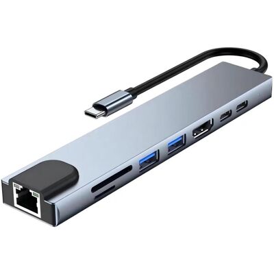 OEM Adaptateur Usb-c 8 En 1 - Hdmi 4k À 30 Hz + Rj45 + Lecteur De Cartes Sd/tf, Multifonction Pour Ordinateur Portable Et Tablette, Couleur Grise - Publicité OEM Adaptateur Usb-c 8 En 1 - Hdmi 4k À 30 Hz + Rj45 + Lecteur De Cartes Sd/tf, Multifonction Pour Ordinateur Portable Et Tablette, Couleur Grise - Publicité