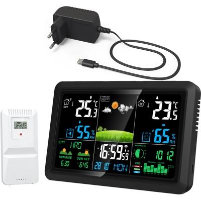 OEM Horloge Météo 7,5 Pouces, Prévisions, Étalonnage Automatique, Thermomètre Et Hygromètre Intérieur/extérieur, Dcf, Lever/coucher Soleil, Température, Humidité, Phase Lunaire, Pression, Heure, Date - Publicité OEM Horloge Météo 7,5 Pouces, Prévisions, Étalonnage Automatique, Thermomètre Et Hygromètre Intérieur/extérieur, Dcf, Lever/coucher Soleil, Température, Humidité, Phase Lunaire, Pression, Heure, Date - Publicité