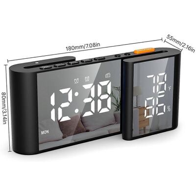 FLAMMKRAFT Réveil Numérique À Double Miroir En Forme De S, Grand Écran Led 6 Pouces À Luminosité Réglable, Double Alarme, Fonction Snooze, Date - Publicité FLAMMKRAFT Réveil Numérique À Double Miroir En Forme De S, Grand Écran Led 6 Pouces À Luminosité Réglable, Double Alarme, Fonction Snooze, Date - Publicité
