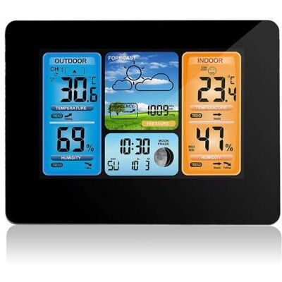 BARKBUSTERS Station Météo Numérique De Prévision De Couleur, Horloge Météo Avec Capteur Extérieur Avec Capteur Extérieur Avec Alerte, Température, Humidité(noir) - Publicité BARKBUSTERS Station Météo Numérique De Prévision De Couleur, Horloge Météo Avec Capteur Extérieur Avec Capteur Extérieur Avec Alerte, Température, Humidité(noir) - Publicité