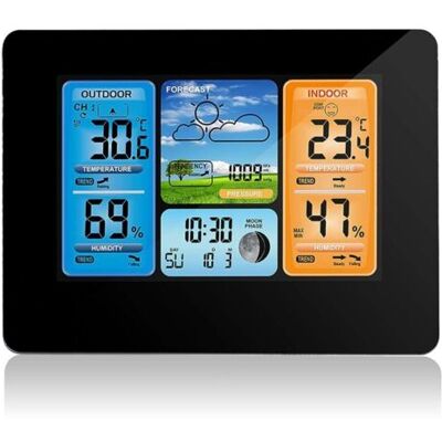 ABYSSE Station Météo Numérique De Prévision De Couleur, Horloge Météo Avec Capteur Extérieur Avec Capteur Extérieur Avec Alerte, Température, Humidité(noir) - Publicité ABYSSE Station Météo Numérique De Prévision De Couleur, Horloge Météo Avec Capteur Extérieur Avec Capteur Extérieur Avec Alerte, Température, Humidité(noir) - Publicité