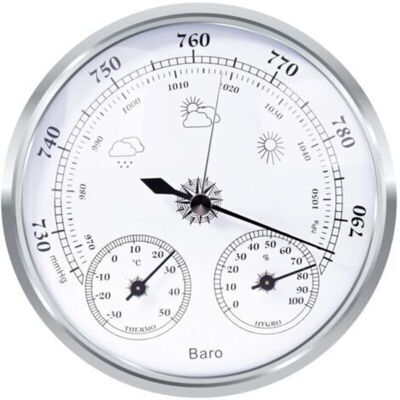 OEM Station Météo Analogique – Station Météo Analogique Pour Usage Intérieur Et Extérieur – Composée D'Un Baromètre, D'Un Thermomètre Et D'Un Hygromètre (argent, 128 Mm) - Publicité OEM Station Météo Analogique – Station Météo Analogique Pour Usage Intérieur Et Extérieur – Composée D'Un Baromètre, D'Un Thermomètre Et D'Un Hygromètre (argent, 128 Mm) - Publicité