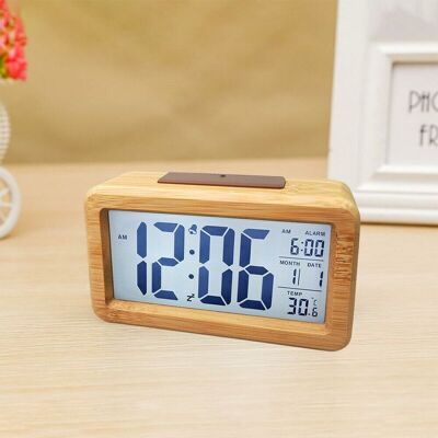 URSUS Radio-réveil Numérique Radio-réveil Horloge De Table Réveil Étanche En Bois Massif Avec Thermomètre, Calendrier Et Fonction Snooze - Bambou - Publicité URSUS Radio-réveil Numérique Radio-réveil Horloge De Table Réveil Étanche En Bois Massif Avec Thermomètre, Calendrier Et Fonction Snooze - Bambou - Publicité