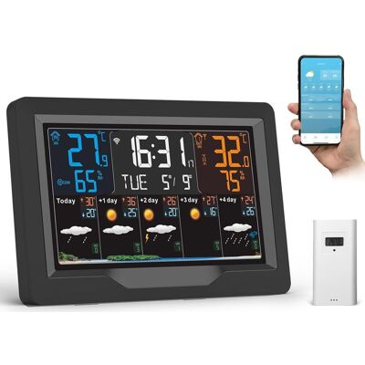 Station Météo Sans Fil Avec Capteur Extérieur, Écran Couleur, Thermomètre Hygromètre Avec Prévisions Météo, Alimenté Par Batterie Et Alimentation - Publicité Station Météo Sans Fil Avec Capteur Extérieur, Écran Couleur, Thermomètre Hygromètre Avec Prévisions Météo, Alimenté Par Batterie Et Alimentation - Publicité
