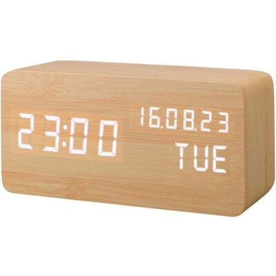 BRAST Réveil Led En Bois Artificiel Ulisem, Horloge Numérique Activée Par Le Son Avec Calendrier De Température/humidité/luminosité, Alimenté Par Batterie/prise Usb - Publicité BRAST Réveil Led En Bois Artificiel Ulisem, Horloge Numérique Activée Par Le Son Avec Calendrier De Température/humidité/luminosité, Alimenté Par Batterie/prise Usb - Publicité