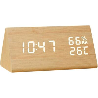 BRAST Réveil Numérique En Bois - Affichage Électronique Led De L'Heure - 3 Réglages D'Alarme, Détection D'Humidité Et Température - Horloge Électrique Pour Chambre Ou Chevet - Publicité BRAST Réveil Numérique En Bois - Affichage Électronique Led De L'Heure - 3 Réglages D'Alarme, Détection D'Humidité Et Température - Horloge Électrique Pour Chambre Ou Chevet - Publicité
