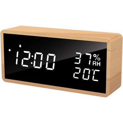 PELTOR Réveil Numérique En Bois, Réveil Électronique Avec Paramètres D'Alarme, Horloge Numérique Alimentée Par Usb, Réveil Avec Affichage Led De L'Heure, De La Température Et De L'Humidité - Publicité PELTOR Réveil Numérique En Bois, Réveil Électronique Avec Paramètres D'Alarme, Horloge Numérique Alimentée Par Usb, Réveil Avec Affichage Led De L'Heure, De La Température Et De L'Humidité - Publicité