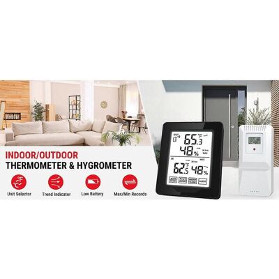 FLAMMKRAFT Station Météo Intérieure/extérieure Avec Thermomètre Numérique Et Moniteur D'Humidité, Rétroéclairage Blanc - Publicité FLAMMKRAFT Station Météo Intérieure/extérieure Avec Thermomètre Numérique Et Moniteur D'Humidité, Rétroéclairage Blanc - Publicité