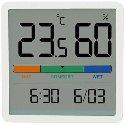 BRAST Hygromètre Et Thermomètre D'Intérieur, Thermomètre Numérique De Bureau Avec Moniteur De Température Et D'Humidité. Jauge D'Humidité Précise Avec Horloge. Design Blanc. Publicité BRAST Hygromètre Et Thermomètre D'Intérieur, Thermomètre Numérique De Bureau Avec Moniteur De Température Et D'Humidité. Jauge D'Humidité Précise Avec Horloge. Design Blanc. Publicité