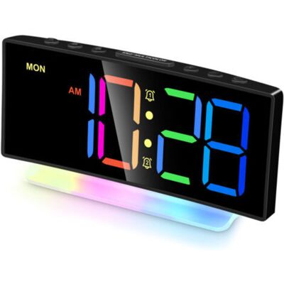 URSUS Réveil Numérique Incurvé À Led Avec Éclairage Rgb, Double Alarme, Format 12/24 Heures, Luminosité Réglable (adaptateur Non Inclus) - Publicité URSUS Réveil Numérique Incurvé À Led Avec Éclairage Rgb, Double Alarme, Format 12/24 Heures, Luminosité Réglable (adaptateur Non Inclus) - Publicité