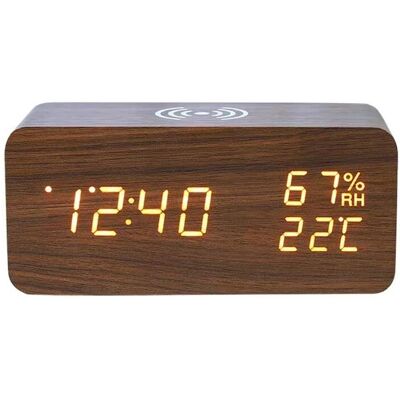 ENLENK Horloge Numérique En Bois – Radio-réveil – Chargeur Sans Fil – Station Météo - Publicité ENLENK Horloge Numérique En Bois – Radio-réveil – Chargeur Sans Fil – Station Météo - Publicité