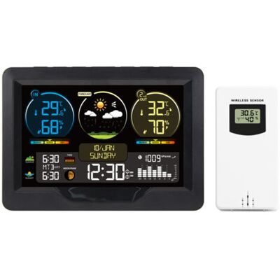 SCORPIO Station Météo Intelligente Fj3383m, Horloge, Thermo-hygromètre Intérieur/extérieur, Grand Écran Couleur, Compatible 3 Capteurs Max - Publicité SCORPIO Station Météo Intelligente Fj3383m, Horloge, Thermo-hygromètre Intérieur/extérieur, Grand Écran Couleur, Compatible 3 Capteurs Max - Publicité