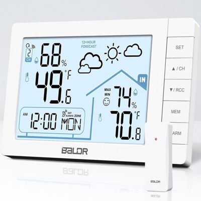 OEM Station Météo Sans Fil Avec Capteur Extérieur Thermomètre Hygromètre Numérique Interieur Exterieur Horloge De Radio-pilotée Avec Prévisions Météo, Alarme Et Snooze - Publicité OEM Station Météo Sans Fil Avec Capteur Extérieur Thermomètre Hygromètre Numérique Interieur Exterieur Horloge De Radio-pilotée Avec Prévisions Météo, Alarme Et Snooze - Publicité