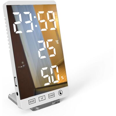 PELTOR Jeffergarden Smart Mirror Horloge Led Décoratif Réveil Horloge Numérique À 4 Niveaux De Luminosité Avec Affichage De La Température Météorologique - Publicité PELTOR Jeffergarden Smart Mirror Horloge Led Décoratif Réveil Horloge Numérique À 4 Niveaux De Luminosité Avec Affichage De La Température Météorologique - Publicité