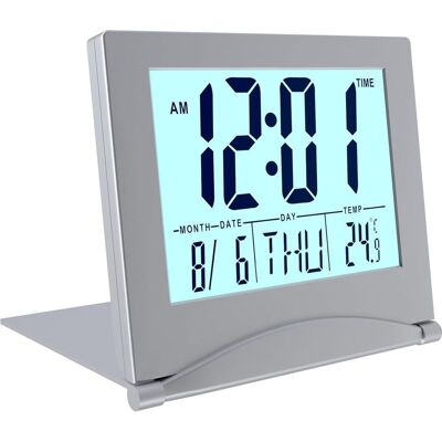Vision Réveil Numérique Lcd Pliable Avec Rétroéclairage - Réveil De Table Avec Affichage Du Jour, De La Date Et De La Température - Argent - Publicité Vision Réveil Numérique Lcd Pliable Avec Rétroéclairage - Réveil De Table Avec Affichage Du Jour, De La Date Et De La Température - Argent - Publicité