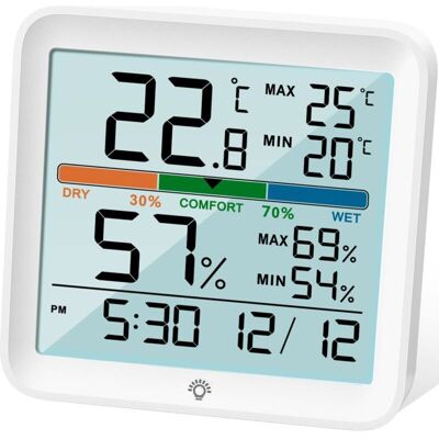 MOXIE Hygromètre Thermomètre Intérieur-numérique Humidité Humidité Gauge Précise Température Moniteur Max / Min Records, Lcd Horloge De Rétroéclairage, L'Icône Confort Pour La De Serre À Domicile - Publicité MOXIE Hygromètre Thermomètre Intérieur-numérique Humidité Humidité Gauge Précise Température Moniteur Max / Min Records, Lcd Horloge De Rétroéclairage, L'Icône Confort Pour La De Serre À Domicile - Publicité