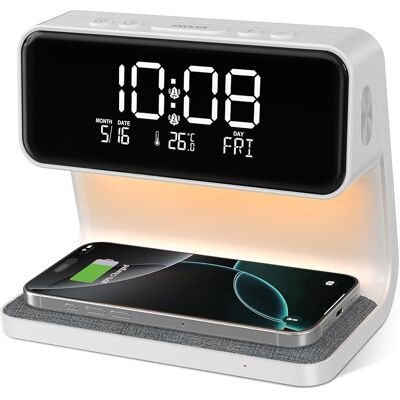 SANS MARQUE Réveil Numérique, Reveil Matin Avec Chargeur Sans Fil 15w, Affichage Température Led, 2 Alarme, Snooze Réglable, 12/24h, Reveil Lumineux Avec Variateur Tactile Pour Ado/adultes/enfant - Publicité SANS MARQUE Réveil Numérique, Reveil Matin Avec Chargeur Sans Fil 15w, Affichage Température Led, 2 Alarme, Snooze Réglable, 12/24h, Reveil Lumineux Avec Variateur Tactile Pour Ado/adultes/enfant - Publicité