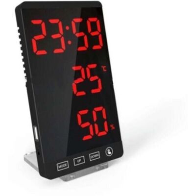 SANS MARQUE Horloge À Miroir Led, Thermomètre Et Hygromètre, Horloge Météo Électronique, Réveil, Lettres Rouges En Gras - Publicité SANS MARQUE Horloge À Miroir Led, Thermomètre Et Hygromètre, Horloge Météo Électronique, Réveil, Lettres Rouges En Gras - Publicité
