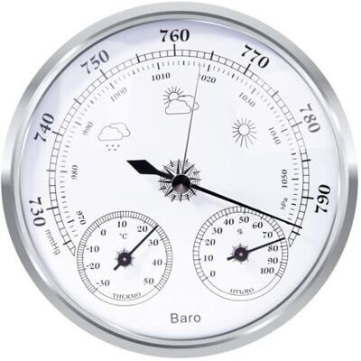 SCORPIO Tation Météo Analogique - Station Météo Analogique Pour L'Intérieur Et L'Extérieur - Composé D'Un Baromètre, D'Un Thermomètre Et D'Un Hygromètre(argent,128mm) - Publicité SCORPIO Tation Météo Analogique - Station Météo Analogique Pour L'Intérieur Et L'Extérieur - Composé D'Un Baromètre, D'Un Thermomètre Et D'Un Hygromètre(argent,128mm) - Publicité