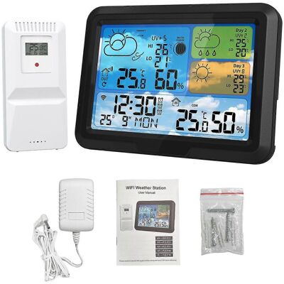 FLAMMKRAFT Station Météo Wi-fi Avec Thermomètre Sans Fil Intérieur/extérieur De 5,3 Pouces Et Capteur, Compatible Avec L'Application Tuya. Publicité FLAMMKRAFT Station Météo Wi-fi Avec Thermomètre Sans Fil Intérieur/extérieur De 5,3 Pouces Et Capteur, Compatible Avec L'Application Tuya. Publicité