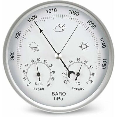 SCORPIO Baromètre À Cadran Avec Thermomètre Hygromètre Station Météo Pression Barométrique (métrique) Argent 132mm - Publicité SCORPIO Baromètre À Cadran Avec Thermomètre Hygromètre Station Météo Pression Barométrique (métrique) Argent 132mm - Publicité