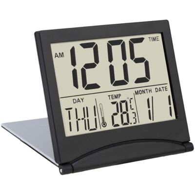 Scotch Horloge Avec Date Et Jour Lcd Alarme De Voyage Pliable – Digitale Réveil Numérique - Horloge De Bureau, Table Avec Indication De La Température Et De La Date – Noir - Publicité Scotch Horloge Avec Date Et Jour Lcd Alarme De Voyage Pliable – Digitale Réveil Numérique - Horloge De Bureau, Table Avec Indication De La Température Et De La Date – Noir - Publicité