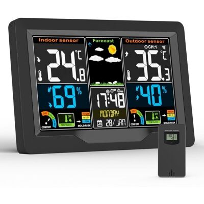 Melissa Station Meteo, Station Meteo Interieur Exterieur Sans Fil Avec Capteur Extérieur, Écran Lcd Couleur Numérique, Thermomètre Hygromètre Baromètre Des Phases De Lune, Prévision De La Température Météo - Publicité Melissa Station Meteo, Station Meteo Interieur Exterieur Sans Fil Avec Capteur Extérieur, Écran Lcd Couleur Numérique, Thermomètre Hygromètre Baromètre Des Phases De Lune, Prévision De La Température Météo - Publicité