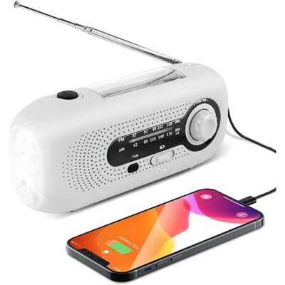 MOXIE Radio Solaire, Manivelle D'Urgence Radio Météo Solaire Am/fm Auto-alimentée Avec Lampe De Poche 5 Led, Banque D'Alimentation D'Urgence 2000 Mah Pour Smartphones, Maison Et Camping (blanc) - Publicité MOXIE Radio Solaire, Manivelle D'Urgence Radio Météo Solaire Am/fm Auto-alimentée Avec Lampe De Poche 5 Led, Banque D'Alimentation D'Urgence 2000 Mah Pour Smartphones, Maison Et Camping (blanc) - Publicité