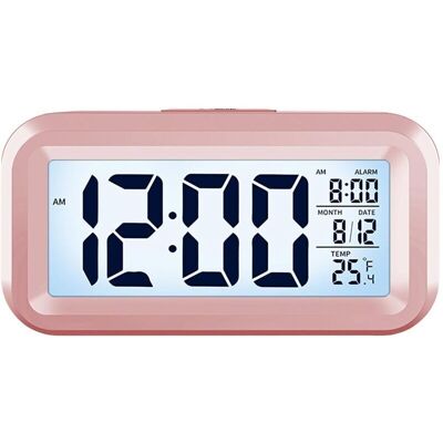 Melissa Réveil Numérique Avec Grand Affichage Lcd - Calendrier, Température, 12/24h, Veilleuse, Snooze - Compact, Silencieux, Portable - Sur Piles - Rose - Publicité Melissa Réveil Numérique Avec Grand Affichage Lcd - Calendrier, Température, 12/24h, Veilleuse, Snooze - Compact, Silencieux, Portable - Sur Piles - Rose - Publicité