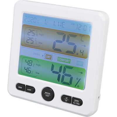 HEAT Thermomètre D'Intérieur Numérique Couleur Avec Alarme, Moniteur De Température Et D'Humidité, Réveil De Chevet Blanc - Publicité HEAT Thermomètre D'Intérieur Numérique Couleur Avec Alarme, Moniteur De Température Et D'Humidité, Réveil De Chevet Blanc - Publicité