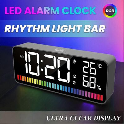 FLAMMKRAFT Réveil Led Avec Veilleuse Lumineuse Rythmique, Horloge Numérique, Grand Écran, Température Et Humidité - Publicité FLAMMKRAFT Réveil Led Avec Veilleuse Lumineuse Rythmique, Horloge Numérique, Grand Écran, Température Et Humidité - Publicité