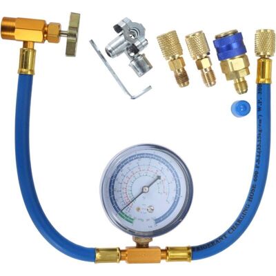 OEM Charging Hose Kit, Refrigerant Recharge Hose With Gauge 2.75“, R134a Can Tap And Quick Couple, 1/4 Male Adapter Kit And Bpv31 Piercing Valve For Air Conditioning - Publicité OEM Charging Hose Kit, Refrigerant Recharge Hose With Gauge 2.75“, R134a Can Tap And Quick Couple, 1/4 Male Adapter Kit And Bpv31 Piercing Valve For Air Conditioning - Publicité