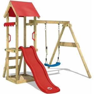 Wickey - Aire de jeux Portique bois TinyWave avec balançoire et toboggan rouge Maison enfant exterieur avec bac à sable, échelle d'escalade & - Publicité