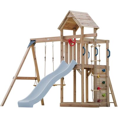 Axi Moos Aire De Jeux En Bois Avec 2 Balançoires, Toboggan Bleu Pastel, Echelle En Corde / Aire De Jeux Extérieur Avec Balançoires/ Bac À Sable/mur D'Escalade Portique Balançoire/jeux En Bois Extérie - Publicité Axi Moos Aire De Jeux En Bois Avec 2 Balançoires, Toboggan Bleu Pastel, Echelle En Corde / Aire De Jeux Extérieur Avec Balançoires/ Bac À Sable/mur D'Escalade Portique Balançoire/jeux En Bois Extérie - Publicité