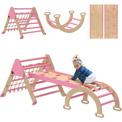 OEM Triangle D'Escalade Enfants 8 En 1 Avec Rampe Double Face. Arc D'Escalade En Bois Avec Toboggan & Échelle. Rose - Publicité OEM Triangle D'Escalade Enfants 8 En 1 Avec Rampe Double Face. Arc D'Escalade En Bois Avec Toboggan & Échelle. Rose - Publicité