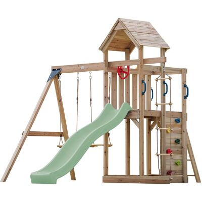 Axi Moos Aire De Jeux En Bois Avec 2 Balançoires, Toboggan Vert Pastel, Echelle En Corde / Aire De Jeux Extérieur Avec Balançoires/ Bac À Sable/mur D'Escalade Portique Balançoire/jeux En Bois Extérie - Publicité Axi Moos Aire De Jeux En Bois Avec 2 Balançoires, Toboggan Vert Pastel, Echelle En Corde / Aire De Jeux Extérieur Avec Balançoires/ Bac À Sable/mur D'Escalade Portique Balançoire/jeux En Bois Extérie - Publicité
