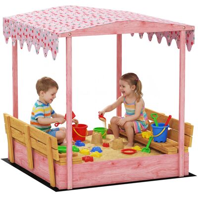 ARRIGONI Bac À Sable En Bois Avec Couvercle, Bac À Sable Enfant Extérieur Avec Siège Pliable Toile Imprimée Flamants Roses - Publicité ARRIGONI Bac À Sable En Bois Avec Couvercle, Bac À Sable Enfant Extérieur Avec Siège Pliable Toile Imprimée Flamants Roses - Publicité